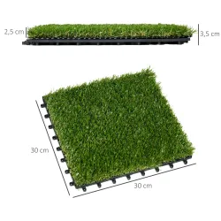Césped Sintético de 10 Piezas Alfombra Césped Artificial 30x30 cm con Altura de Hierba 25 mm y Anti-UV Verde Oscuro - Ogal.Es
