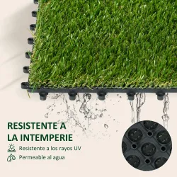 Césped Sintético de 10 Piezas Alfombra Césped Artificial 30x30 cm con Altura de Hierba 25 mm y Anti-UV Verde Oscuro - Ogal.Es