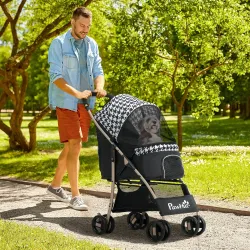 Carrito para Mascotas con 2 Puertas Ventana de Malla Cesta de Almacenamiento Cuerda de Seguridad 80x44,5x97 cm N... - Ogal.Es