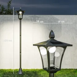 Farola Solar para Jardín con Panel Solar Encendido Automático y Marco de Acero Inoxidable 18x18x160 cm Negro - Ogal.Es