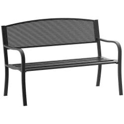 Banco Exterior de Jardín de 2 Plazas Banco para Terraza con Respaldo de Malla de Acero Carga 240 kg 127x60x87 cm... - Ogal.Es