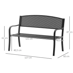 Banco Exterior de Jardín de 2 Plazas Banco para Terraza con Respaldo de Malla de Acero Carga 240 kg 127x60x87 cm... - Ogal.Es