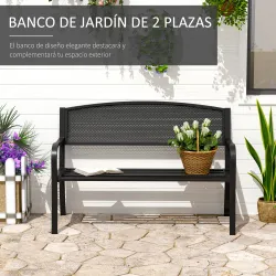 Banco Exterior de Jardín de 2 Plazas Banco para Terraza con Respaldo de Malla de Acero Carga 240 kg 127x60x87 cm... - Ogal.Es