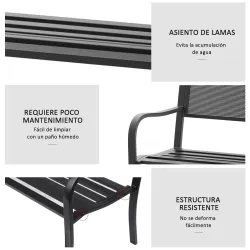 Banco Exterior de Jardín de 2 Plazas Banco para Terraza con Respaldo de Malla de Acero Carga 240 kg 127x60x87 cm... - Ogal.Es