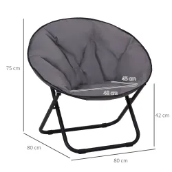 Silla de Platillo Plegable Silla de Luna con Asiento de Tela Oxford y Patas de Metal Carga 120 kg 80x80x75 cm Gris - Ogal.Es