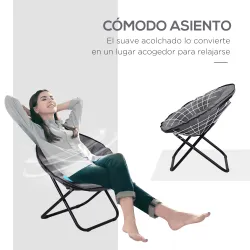 Silla de Platillo Plegable Silla de Luna con Asiento de Tela Oxford y Patas de Metal Carga 120 kg 80x80x75 cm Gris - Ogal.Es