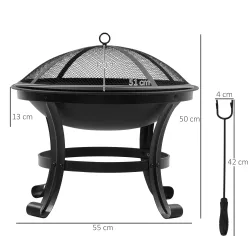 Brasero Exterior para Jardín Pozo de Fuego de Acero con Protector de Chispas y Atizador para Hogueras Ø55x50 cm ... - Ogal.Es