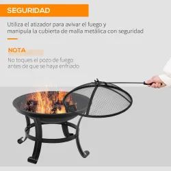 Brasero Exterior para Jardín Pozo de Fuego de Acero con Protector de Chispas y Atizador para Hogueras Ø55x50 cm ... - Ogal.Es