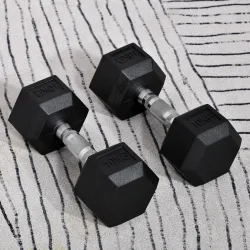 Juego de Mancuernas 2x10 kg con Barra de Conexión de Metal Cabeza Hexagonal para Entrenamiento en Casa Negro y P... - Ogal.Es
