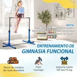 Barra de Gimnasia para Niños de +3 Años Barra de Entrenamiento Altura Ajustable 92-150 cm Carga 75 kg 194x121x15... - Ogal.Es