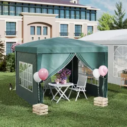 Carpa Plegable con 4 Paredes Desmontables 3x3 m Cenador de Jardín con Bolsa de Transporte Impermeable Anti-UV Verde - Ogal.Es