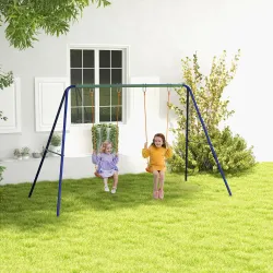 Columpio para Niños de 3-8 Años con 2 Sillas Resistente a los Rayos UV y Soporte de Metal Carga 90 kg Multicolor - Ogal.Es