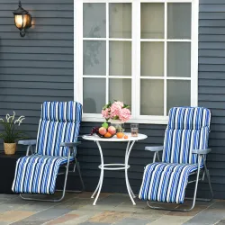 2 Tumbonas de Jardín de Acero con Cojín Acolchado Respaldo Ajustable y Reposapiés 60x75x65-102 cm Rayas Azul - Ogal.Es