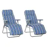 2 Tumbonas de Jardín de Acero con Cojín Acolchado Respaldo Ajustable y Reposapiés 60x75x65-102 cm Rayas Azul - Ogal.Es