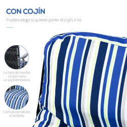 2 Tumbonas de Jardín de Acero con Cojín Acolchado Respaldo Ajustable y Reposapiés 60x75x65-102 cm Rayas Azul - Ogal.Es