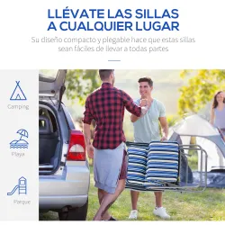 2 Tumbonas de Jardín de Acero con Cojín Acolchado Respaldo Ajustable y Reposapiés 60x75x65-102 cm Rayas Azul - Ogal.Es