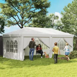 Carpa Plegable 5,85x2,95x2,7 m con 4 Paneles 4 Ventanas 2 Puertas 1 Bolsa Anti-UV y 12 Orificios de Drenaje Blanco - Ogal.Es
