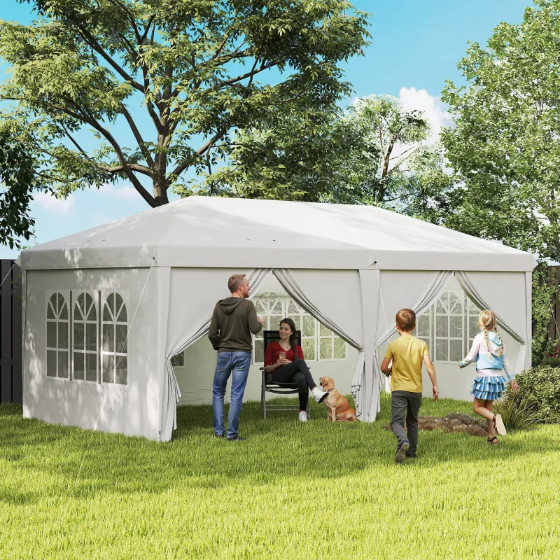 Carpa Plegable 5,85x2,95x2,7 m con 4 Paneles 4 Ventanas 2 Puertas 1 Bolsa Anti-UV y 12 Orificios de Drenaje Blanco - Ogal.Es