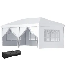Carpa Plegable 5,85x2,95x2,7 m con 4 Paneles 4 Ventanas 2 Puertas 1 Bolsa Anti-UV y 12 Orificios de Drenaje Blanco - Ogal.Es