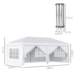 Carpa Plegable 5,85x2,95x2,7 m con 4 Paneles 4 Ventanas 2 Puertas 1 Bolsa Anti-UV y 12 Orificios de Drenaje Blanco - Ogal.Es