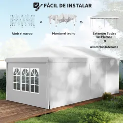 Carpa Plegable 5,85x2,95x2,7 m con 4 Paneles 4 Ventanas 2 Puertas 1 Bolsa Anti-UV y 12 Orificios de Drenaje Blanco - Ogal.Es