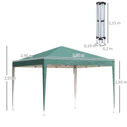 Carpa Plegable 3x3 m con Bolsa de Transporte Altura Ajustable Anti-UV e Impermeable para Terraza Patio Playa Verde - Ogal.Es