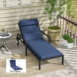 Cojín para Tumbona de Algodón 196x63x6 cm con Tela Hidrófuga Cojín de Asiento y Respaldo Azul Oscuro - Ogal.Es