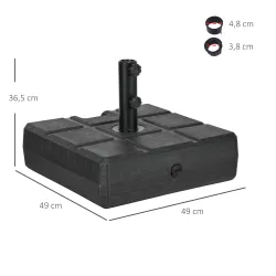 Soporte para Parasol Rellenable de Agua 30 kg y Arena 40 kg para Poste de Paraguas de Ø38/48 mm 49x49x36,5 cm Negro - Ogal.Es