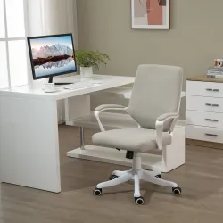 Silla de Escritorio Giratoria Silla de Oficina Basculante con Reposabrazos y Altura Ajustable 62x69x92-100 cm Beige - Ogal.Es