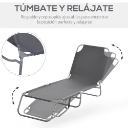Tumbona de Jardín Plegable con Respaldo Ajustable en 5 Posiciones Carga 120 kg para Terraza Piscina 187x55x24 cm... - Ogal.Es