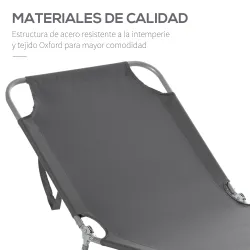 Tumbona de Jardín Plegable con Respaldo Ajustable en 5 Posiciones Carga 120 kg para Terraza Piscina 187x55x24 cm... - Ogal.Es