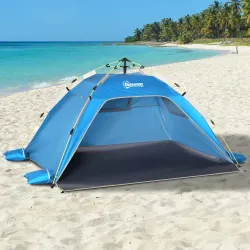 Carpa de Playa Pop-up para 1-2 Personas con 2 Accesos y 2 Ventanas y Bolsa de Transporte 220x173x120 cm Azul Claro - Ogal.Es