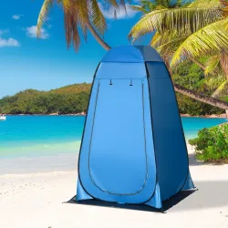 Tienda de Ducha Portátil con Bolsillo Bolsa de Transporte y UV 20+ para Baño Inodoro 126x124x189 cm Azul - Ogal.Es