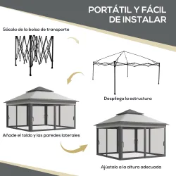 Carpa Plegable 3,26x3,26x2,72 m con Doble Techo Altura Ajustable Mosquiteras Protección UV30+ y Bolsa de Transpo... - Ogal.Es