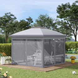 Carpa Plegable 3,3x3,3 m con Altura Ajustable Doble Techo 4 Mosquiteras Extraíbles y Bolsa de Transporte Anti-UV... - Ogal.Es
