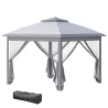 Carpa Plegable 3,3x3,3 m con Altura Ajustable Doble Techo 4 Mosquiteras Extraíbles y Bolsa de Transporte Anti-UV... - Ogal.Es