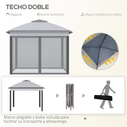 Carpa Plegable 3,3x3,3 m con Altura Ajustable Doble Techo 4 Mosquiteras Extraíbles y Bolsa de Transporte Anti-UV... - Ogal.Es