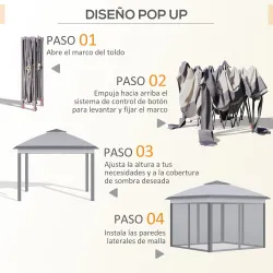 Carpa Plegable 3,3x3,3 m con Altura Ajustable Doble Techo 4 Mosquiteras Extraíbles y Bolsa de Transporte Anti-UV... - Ogal.Es