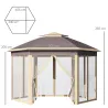 Cenador de Jardín Hexagonal 4,05x3,4x2,85 m con Doble Techo 6 Mosquiteras Desmontables Bolsa y Anti-UV Beige - Ogal.Es