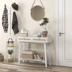 Consola Recibidor Mesa de Entrada con 2 Cajones de Diseño de Ratán y Estante Abierto para Pasillo 100x30x81 cm B... - Ogal.Es