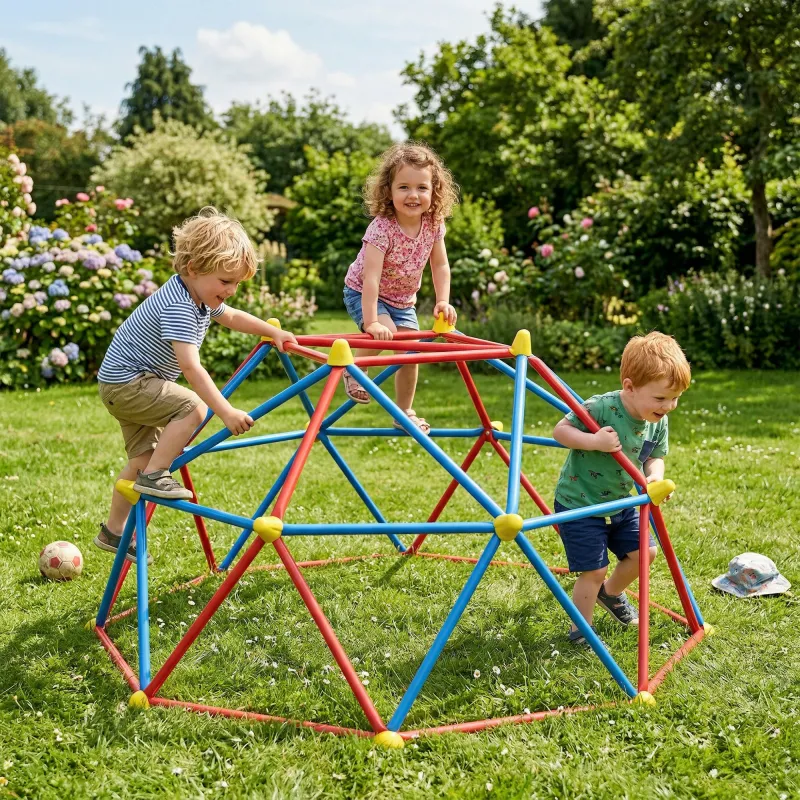 Cúpula de Escalada Juego de Cúpula Geométrica para 3-8 Años con Marco de Metálico Carga 180 kg Ø183x90 cm Rojo y... - Ogal.Es
