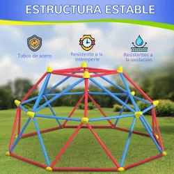 Cúpula de Escalada Juego de Cúpula Geométrica para 3-8 Años con Marco de Metálico Carga 180 kg Ø183x90 cm Rojo y... - Ogal.Es