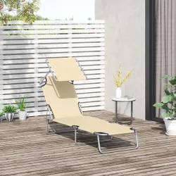 Tumbona de jardín Plegable con Toldo y Respaldo Reclinable para Jardín Terraza Acampada 187x58x36cm Beige - Ogal.Es