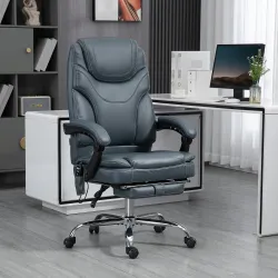 Silla de Oficina de Masaje con 6 Puntos de Vibración Tapizado en Cuero PU Silla Escritorio Reposapiés 67x67x121 ... - Ogal.Es