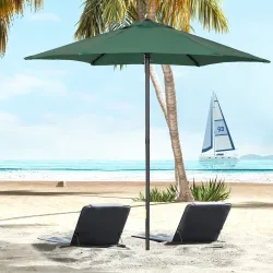 Parasol de Terraza con Mástil de Aluminio Techo de Ventilación y Poste Desmontable Impermeable para Patio Verde - Ogal.Es
