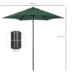 Parasol de Terraza con Mástil de Aluminio Techo de Ventilación y Poste Desmontable Impermeable para Patio Verde - Ogal.Es