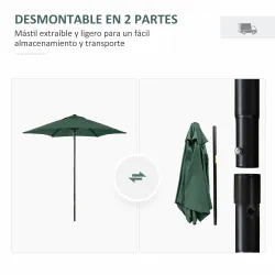 Parasol de Terraza con Mástil de Aluminio Techo de Ventilación y Poste Desmontable Impermeable para Patio Verde - Ogal.Es
