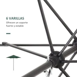 Parasol de Terraza con Mástil de Aluminio Techo de Ventilación y Poste Desmontable Impermeable para Patio Verde - Ogal.Es