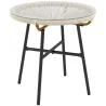 Mesa Auxiliar de Ratán Sintético Redonda para Exteriores con Encimera de Vidrio Templado Ø50x50 cm Crema - Ogal.Es