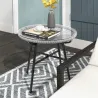 Mesa Auxiliar de Ratán Sintético Redonda para Exteriores con Encimera de Vidrio Templado Ø50x50 cm Gris - Ogal.Es